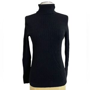 TALBOTS Classic Black Cable Knit Turtleneck Sweater Core Wardrobe Medium